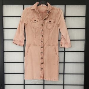 Prana Pink Notched Collar 3/4 Sleeve Dress